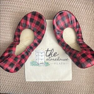Storehouse flats red buffalo plaid print leather